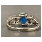 Sterling Silver Blue Opal Ring with Stones, 925
