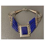 Vintage Liquid Sterling Silver Blue Lapis Bead Bracelet 11g