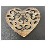 Vintage Large Heart-Shaped Metal Brooch