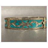 Vintage Sterling Silver Turquoise Chip Inlay Bracelet
