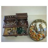 Vintage Jewelry Lot with Wooden Box Collection, Rocks and Some Silver Pieces
