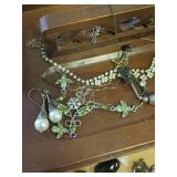 Vintage Jewelry Lot with Wooden Box Collection, Rocks and Some Silver Pieces