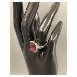 Sterling Silver Vintage Ring with Pink / Purple Gemstone