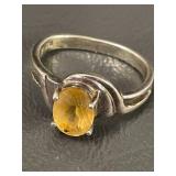 Sterling Silver Ring with Oval Yellow Gemstone