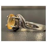 Sterling Silver Ring with Oval Yellow Gemstone