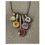 Sterling Silver Necklace with Multi-Colored Gemstones