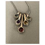 Sterling Silver Necklace with Multi-Colored Gemstones