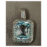 Pendant with Aqua Blue Gemstone 925 Silver - Possibly Aquamarine