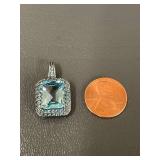 Pendant with Aqua Blue Gemstone 925 Silver - Possibly Aquamarine