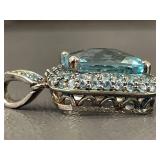 Pendant with Aqua Blue Gemstone 925 Silver - Possibly Aquamarine
