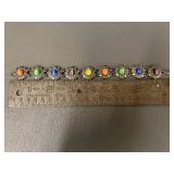 Vintage Multi Color Cabochon Sterling Silver Linked Bracelet 7"