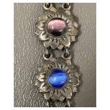 Vintage Multi Color Cabochon Sterling Silver Linked Bracelet 7"