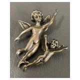Vintage Sterling Silver Cherub Brooch Pin 7.72g