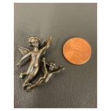 Vintage Sterling Silver Cherub Brooch Pin 7.72g