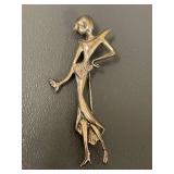 Large Mexican Sterling Silver Deco Lady Brooch