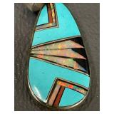 DL Sterling Turquoise Opal Onyx Inlay Pendant - Navajo Style