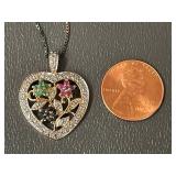 Heart Pendant Multi Color Gemstone Sterling Silver Necklace
