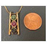 Gold-plate Sterling Silver Necklace with Gemstone Pendant