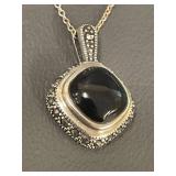 Designer Signed Sterling Silver Black Gemstone Necklace