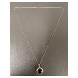 Designer Signed Sterling Silver Black Gemstone Necklace