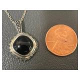 Designer Signed Sterling Silver Black Gemstone Necklace