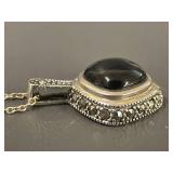 Designer Signed Sterling Silver Black Gemstone Necklace
