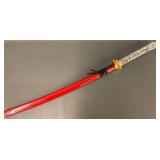 Dragon Motif Katana with Red Scabbard