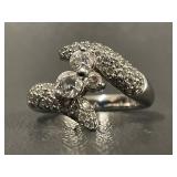 Elegant Ring with Encrusted Pav Setting in Sterling Silver - Size 6.25