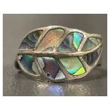 Vintage Sterling Silver Abalone Leaf Ring Size 5.5