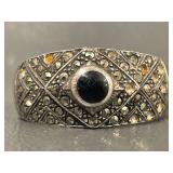Vintage Silver Ring with Black Stone Detail- Signed ND