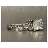Elegant Silver Ring with Square Gemstone, US Size 11