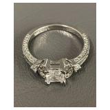Elegant Silver Ring with Square Gemstone, US Size 11
