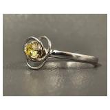 Elegant Yellow Gemstone Silver Ring Size 7.25