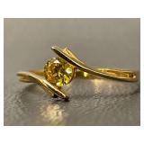 Gold plate Sterling Silver Ring with Yellow Gemstone, Size 7.25, Modern Design