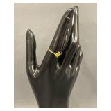 Gold plate Sterling Silver Ring with Yellow Gemstone, Size 7.25, Modern Design