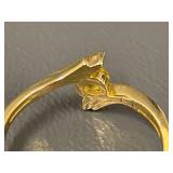 Gold plate Sterling Silver Ring with Yellow Gemstone, Size 7.25, Modern Design