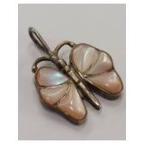 Vintage Sterling Silver Butterfly Pendant Abalone Inlay