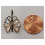 Vintage Sterling Silver Butterfly Pendant Abalone Inlay
