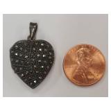 Vintage Sterling Silver Marcasite Heart Locket Pendant
