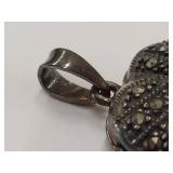 Vintage Sterling Silver Marcasite Heart Locket Pendant
