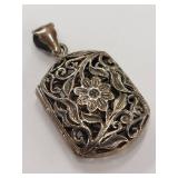Vintage Sterling Silver Floral Locket Pendant 925