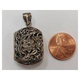 Vintage Sterling Silver Floral Locket Pendant 925