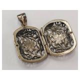 Vintage Sterling Silver Floral Locket Pendant 925