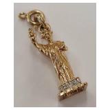 Gold Plate Sterling Silver Statue of Liberty Charm with Clear Stones