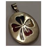 Vintage Mexico 4 Leaf Clover Shamrock Pendant Enamel Inlays