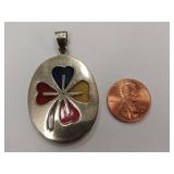 Vintage Mexico 4 Leaf Clover Shamrock Pendant Enamel Inlays