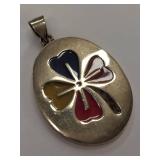 Vintage Mexico 4 Leaf Clover Shamrock Pendant Enamel Inlays