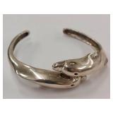 Vintage 925 Sterling Silver Mexican Dolphin Cuff Bracelet