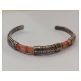 Vintage Southwest Sterling Silver Leather Bangle Bracelet