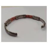 Vintage Southwest Sterling Silver Leather Bangle Bracelet